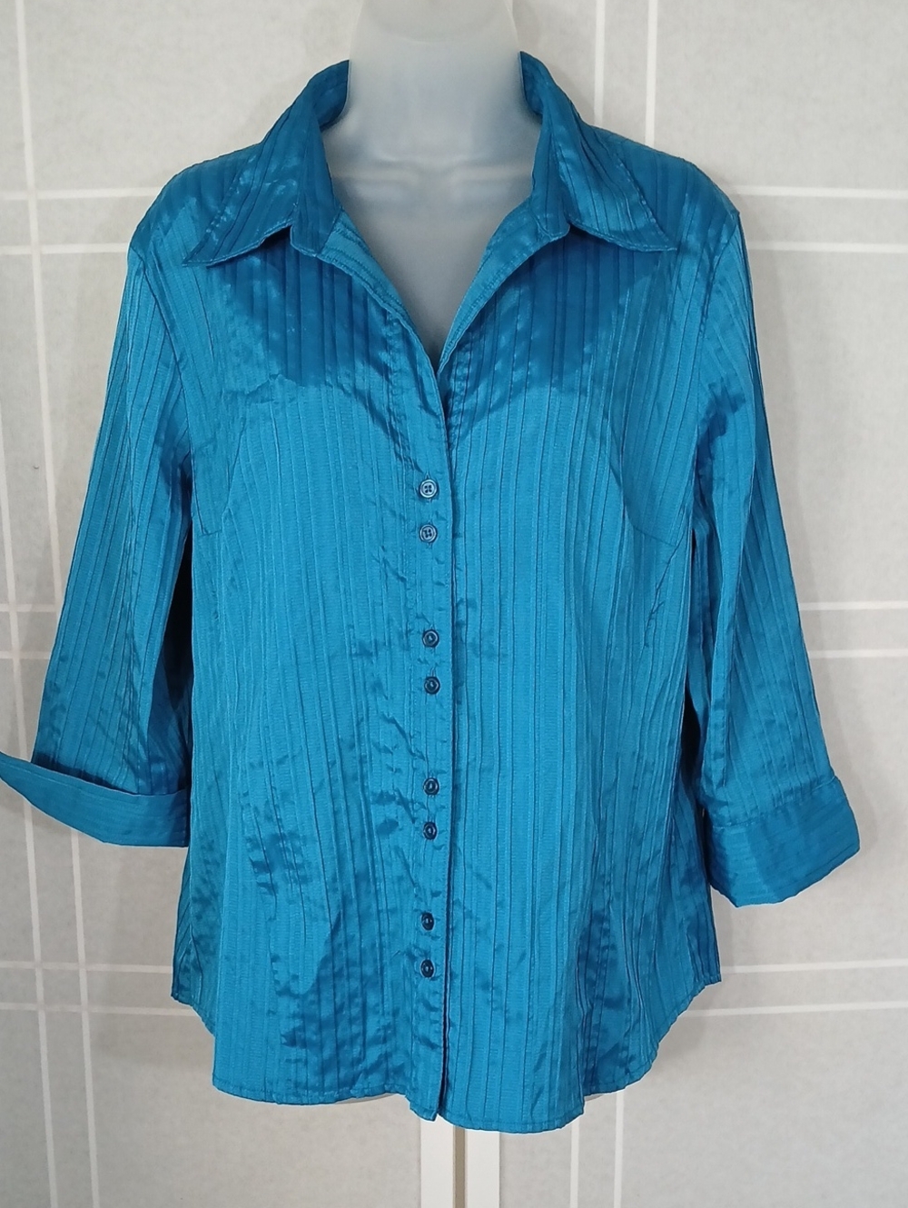 Teal Textured Buttondown Blouse XL